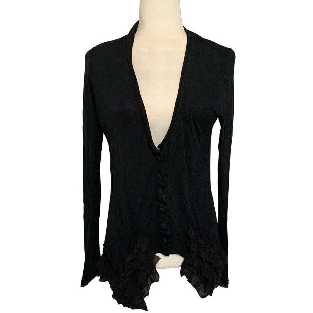 heike jarick womens solid black long sleeve v neck cardigan Sweater top 8 medium
